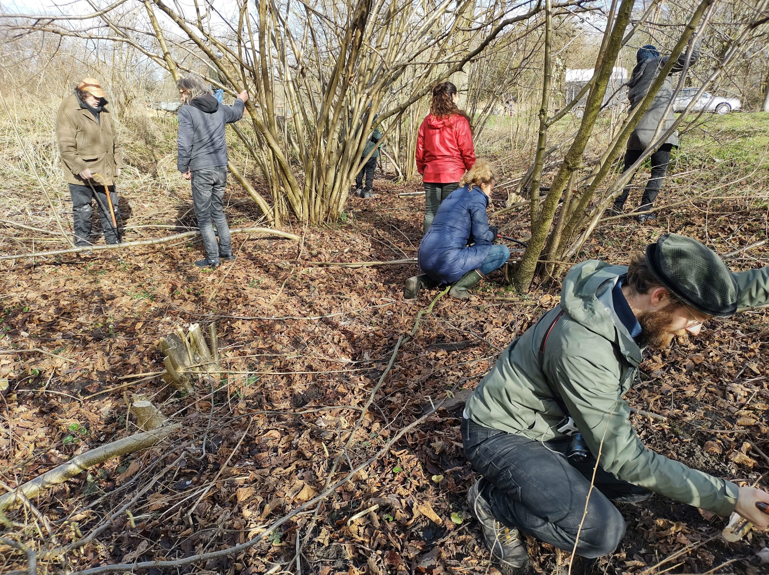 Maker en initiatiefnemer Vincent (voorgrond) tijdens de voedselbos aanplant dag, voorjaar 2023 ©Koos Marinus